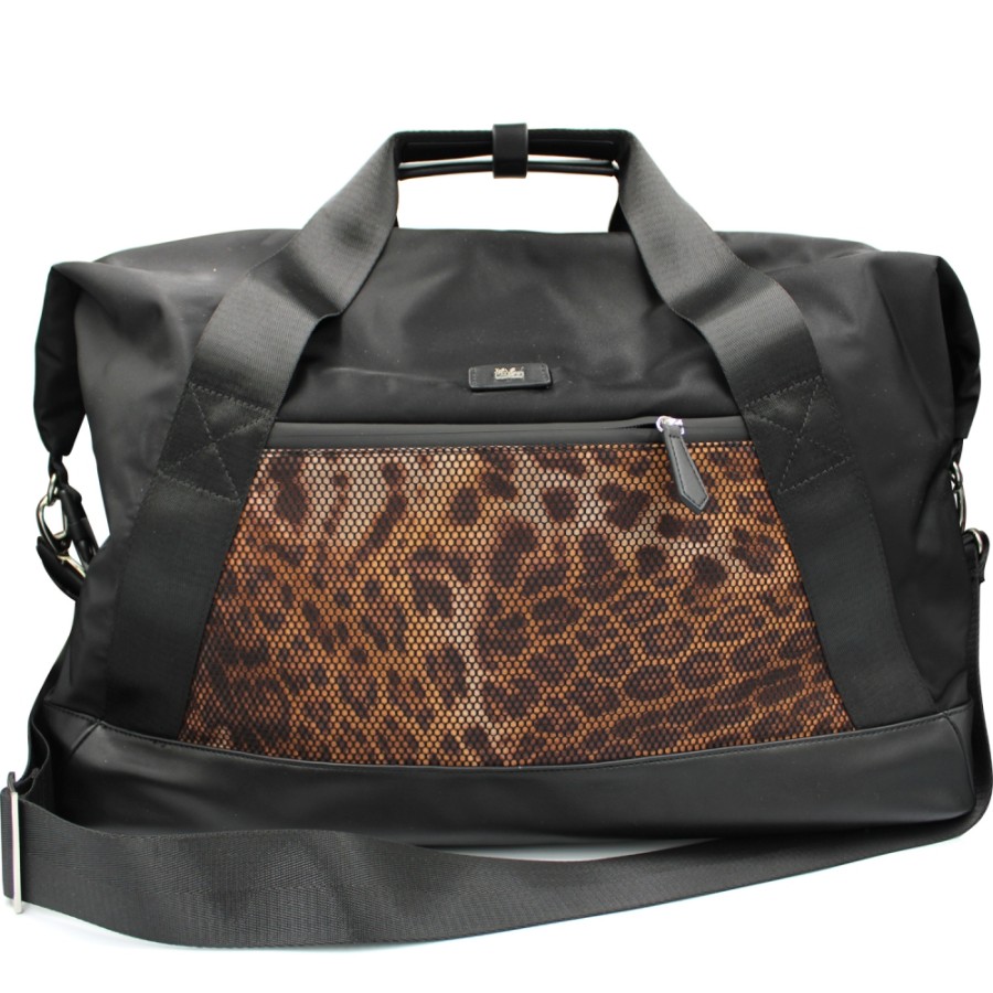 Bagages : Sacs De Voyage Et Valises CLASSE Cavalli | Sac De Voyage / Week-End / Sac De Sport Cavalli Class En Nylon Noir Avec Imprime Leopard C2Apmcsv005Zd38