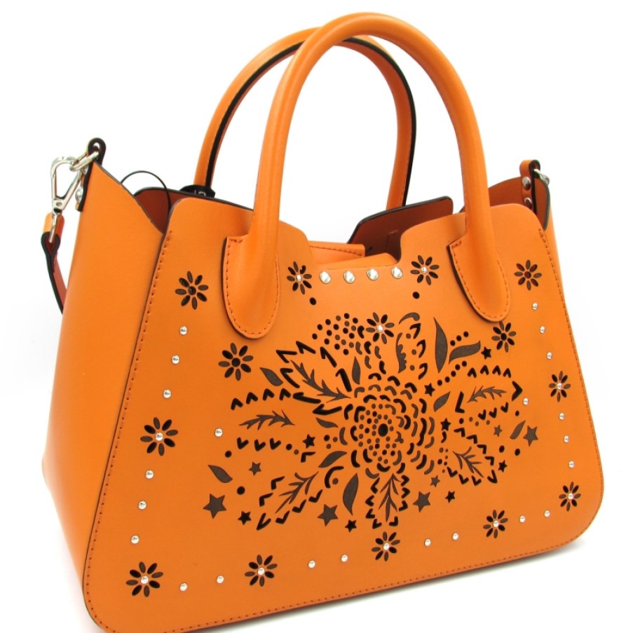 Sacs Pour Dames CROMIA | Sac Fourre-Tout En Cuir Orange Perfore Cromia Fashion 1403681