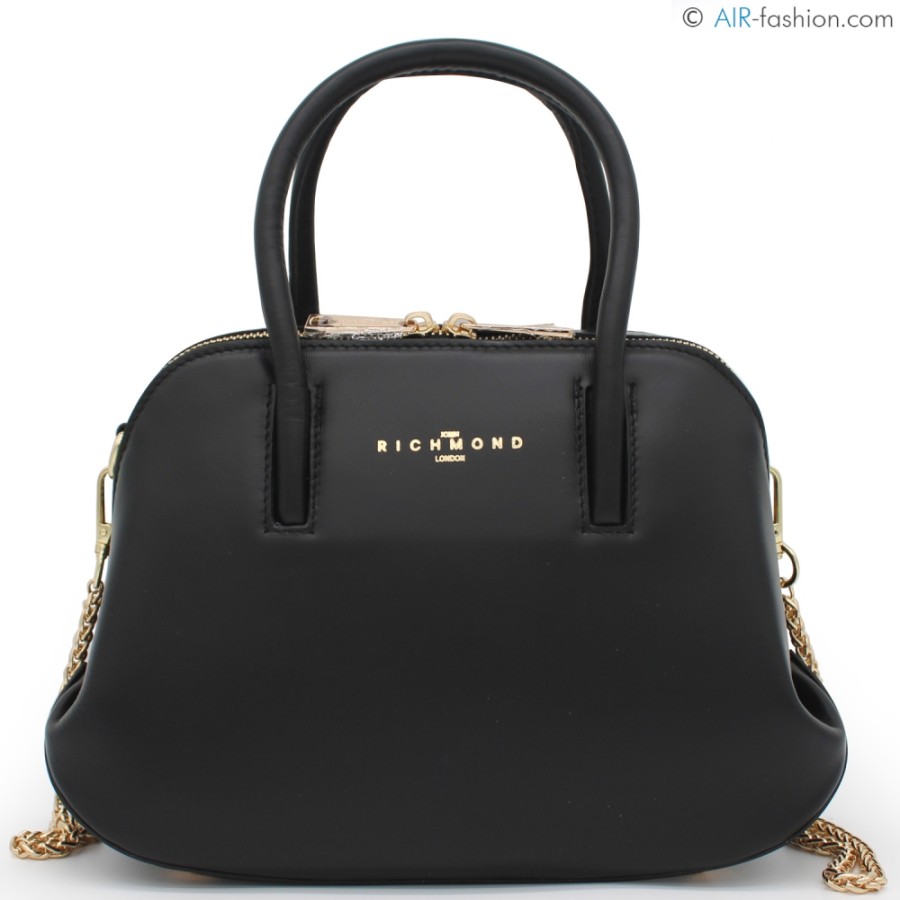 Sacs Pour Dames John Richmond | John Richmond Elegant Petit Sac Boston En Cuir Noir Brosse Mat Jr-W-1046