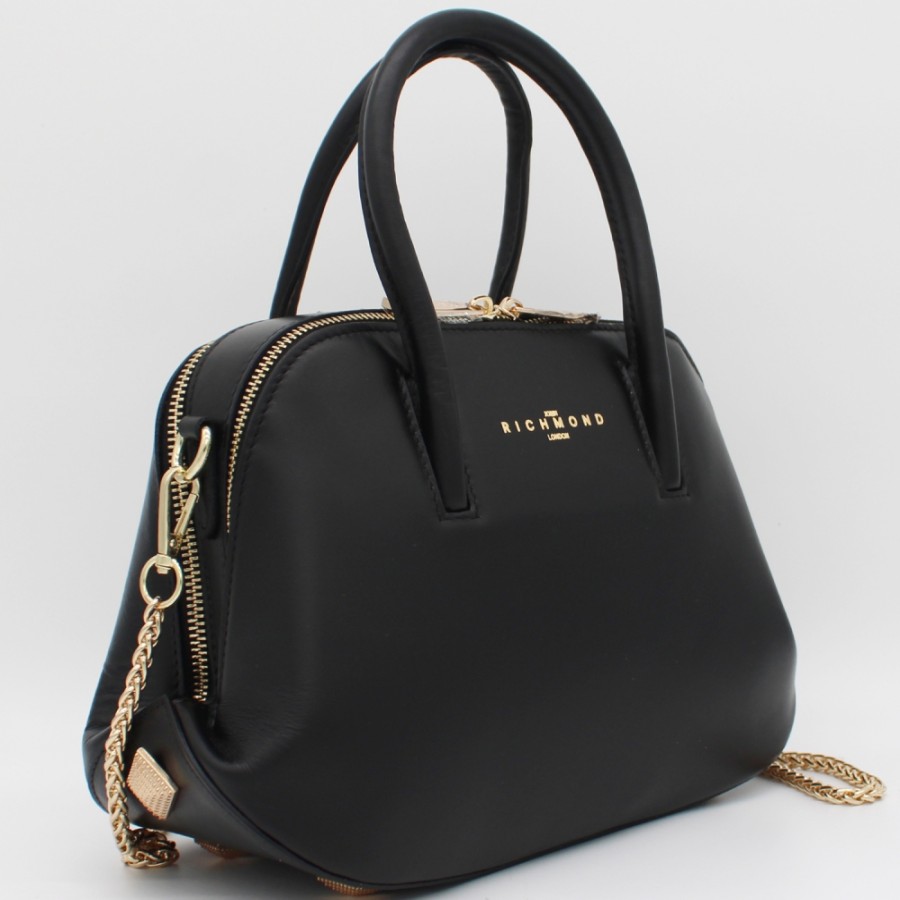 Sacs Pour Dames John Richmond | John Richmond Elegant Petit Sac Boston En Cuir Noir Brosse Mat Jr-W-1046