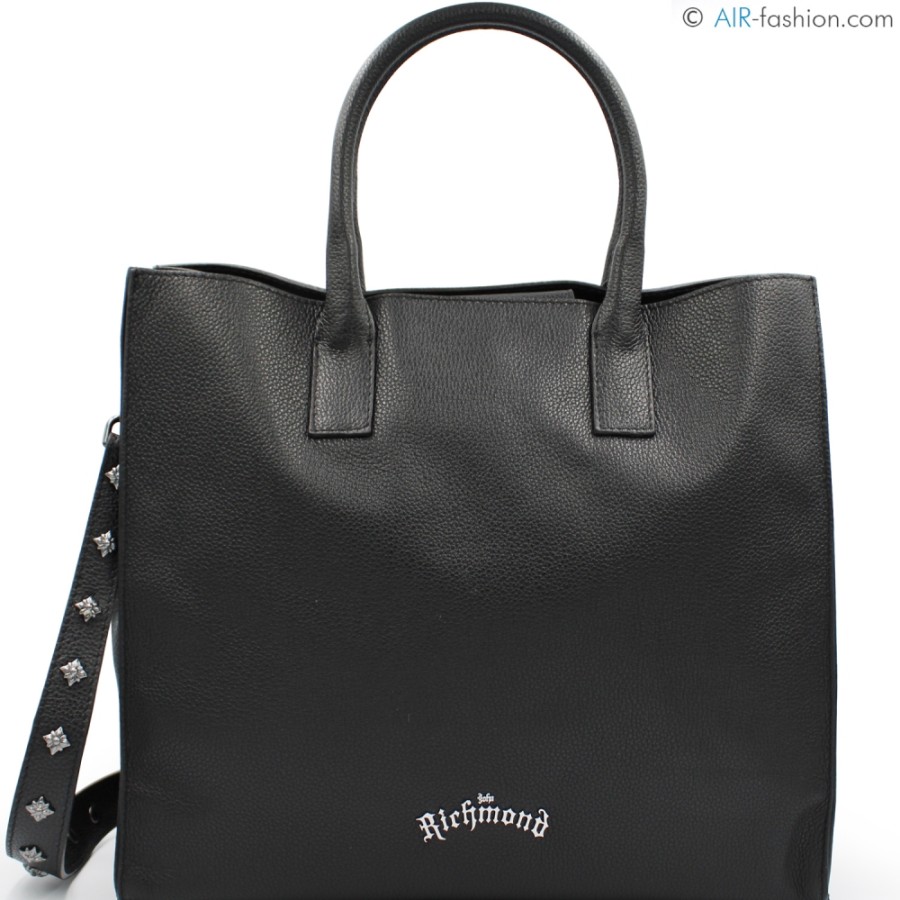 Sacs Pour Dames John Richmond | Sac Shopper John Richmond En Cuir Veritable Noir, Fabrique En Italie Jr-W-1070