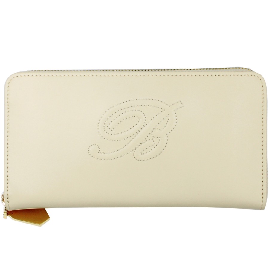 Accessoires Pour Dames Blumarine | Portefeuille Zippe En Cuir De Couleur Ivoire Pour Femme Blumarine Avec Monogramme B83Pwb571923010