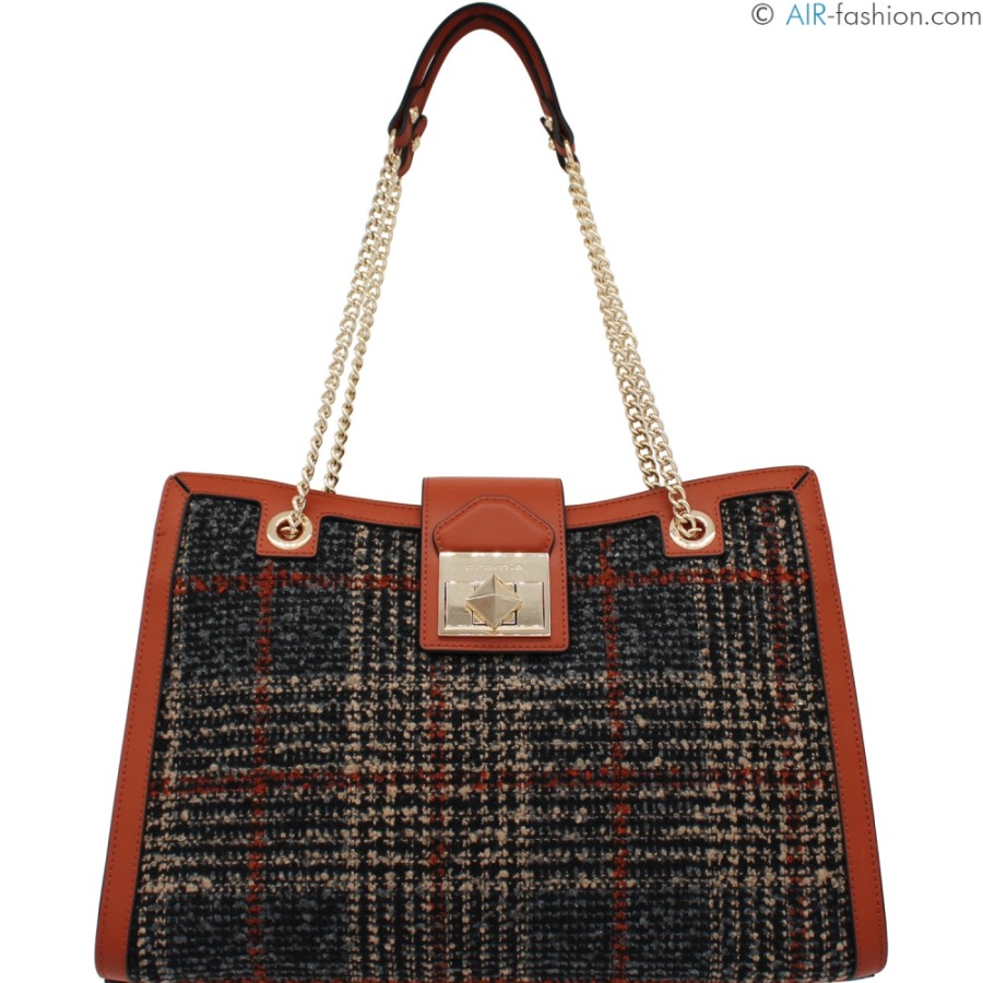 Sacs Pour Dames Cromie | Sac A Bandouliere Cromia En Cuir Et Tissu Avec Motif Tartan 1405580