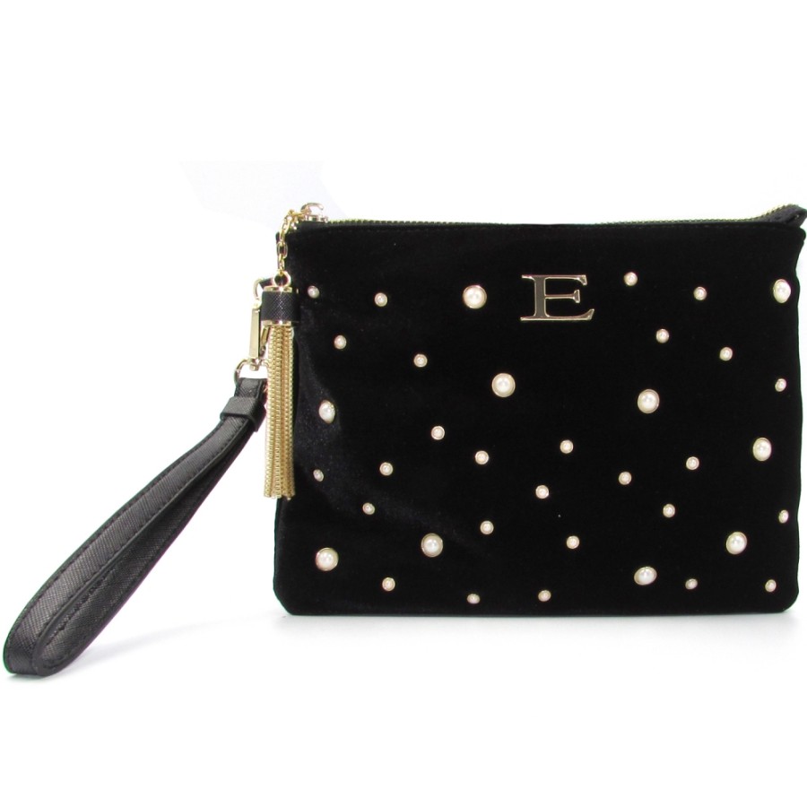 Sacs Pour Dames ERMANNO Ermanno Scervino | Ermanno Ermanno Scervino Pochette En Velours Noir Avec Perles 12400611Nero