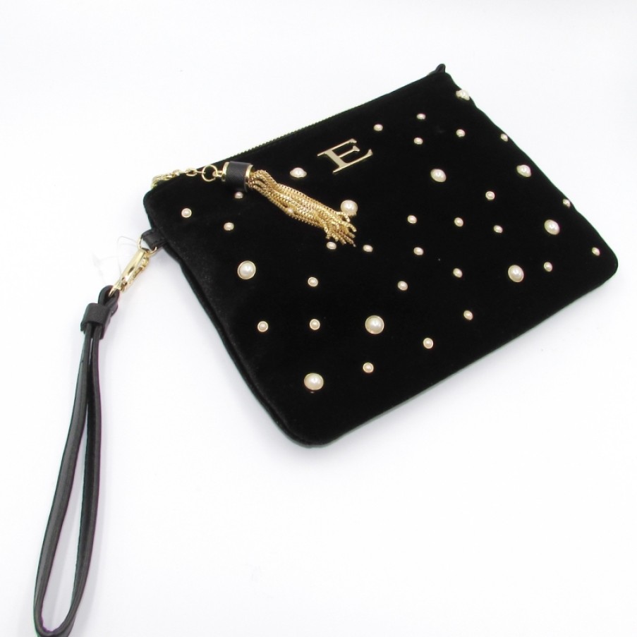 Sacs Pour Dames ERMANNO Ermanno Scervino | Ermanno Ermanno Scervino Pochette En Velours Noir Avec Perles 12400611Nero