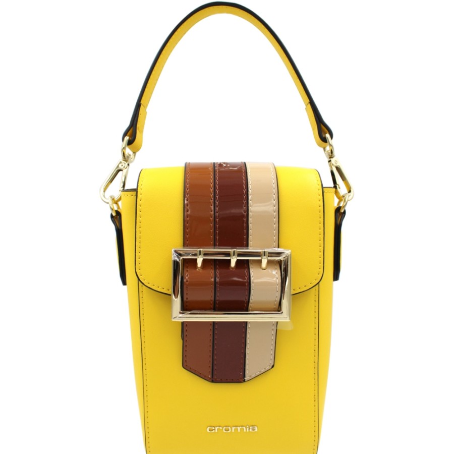 Sacs Pour Dames Cromie | Cromia Mini Sac Bandouliere En Cuir Jaune Avec Rabat Et Boucle 8051978055983