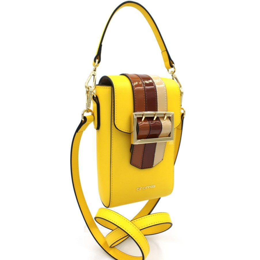 Sacs Pour Dames Cromie | Cromia Mini Sac Bandouliere En Cuir Jaune Avec Rabat Et Boucle 8051978055983