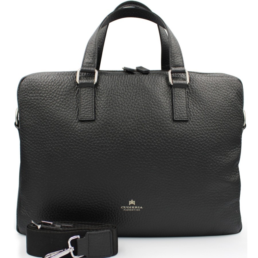 Sacs D'Affaires Cuoieria Fiorentina | Cuoieria Fiorentina Sac D'Affaires En Cuir Graine Noir Pour Ordinateur Portable, Fabrique En Italie Ca00005934009