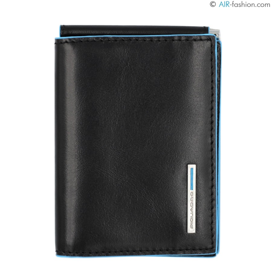 Accessoires Pour Hommes PIQUADRO | Portefeuille En Cuir Noir Pour Hommes Piquadro Pour Cartes De Credit Avec Pince A Billets Pu3890B2-N