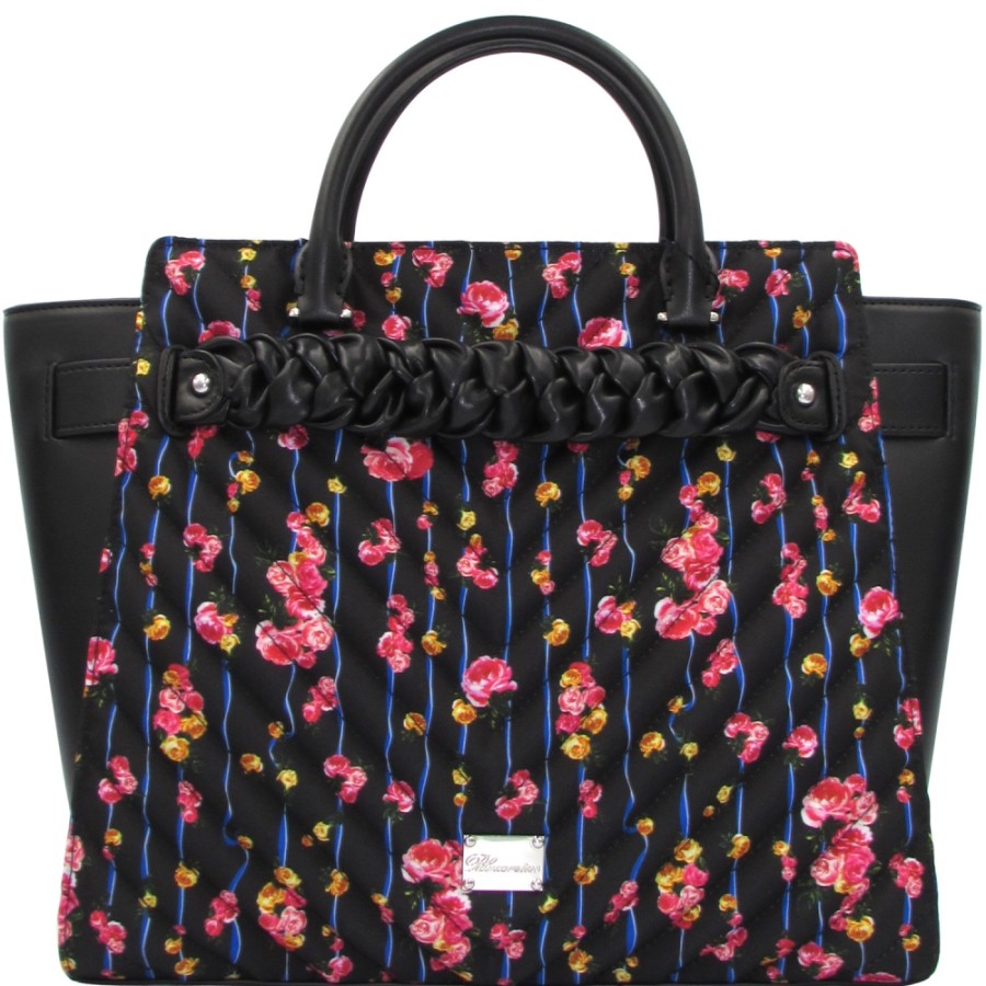 Sacs Pour Dames Blumarine | Blumarine - Sac Matelasse Noir Romantique Avec Imprime Floral B83Pwb700042999