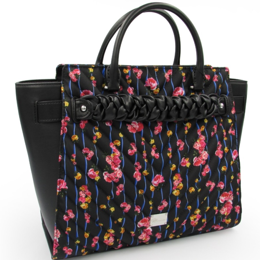 Sacs Pour Dames Blumarine | Blumarine - Sac Matelasse Noir Romantique Avec Imprime Floral B83Pwb700042999