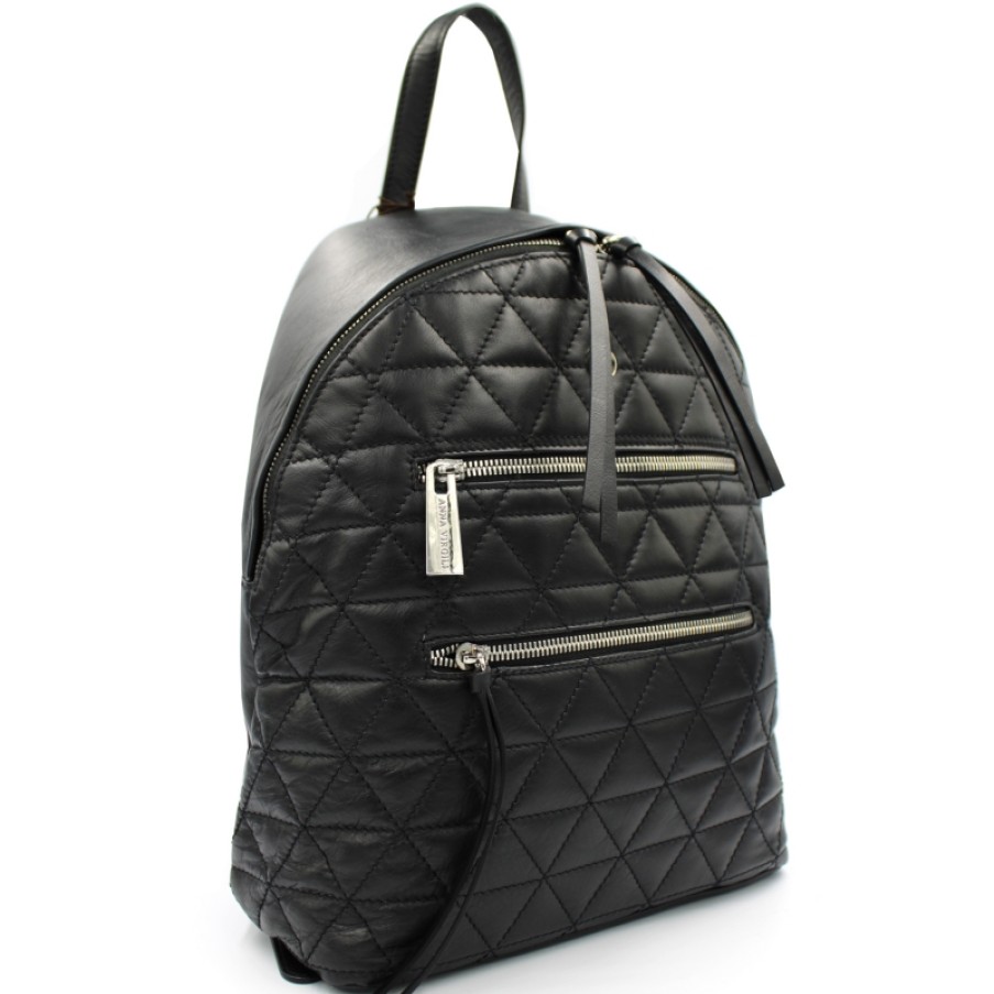 Sacs Pour Dames ANNA VIRGILE | Anna Virgili Fashion Sac A Dos En Cuir Matelasse Noir Fabrique En Italie Acwbestlpil