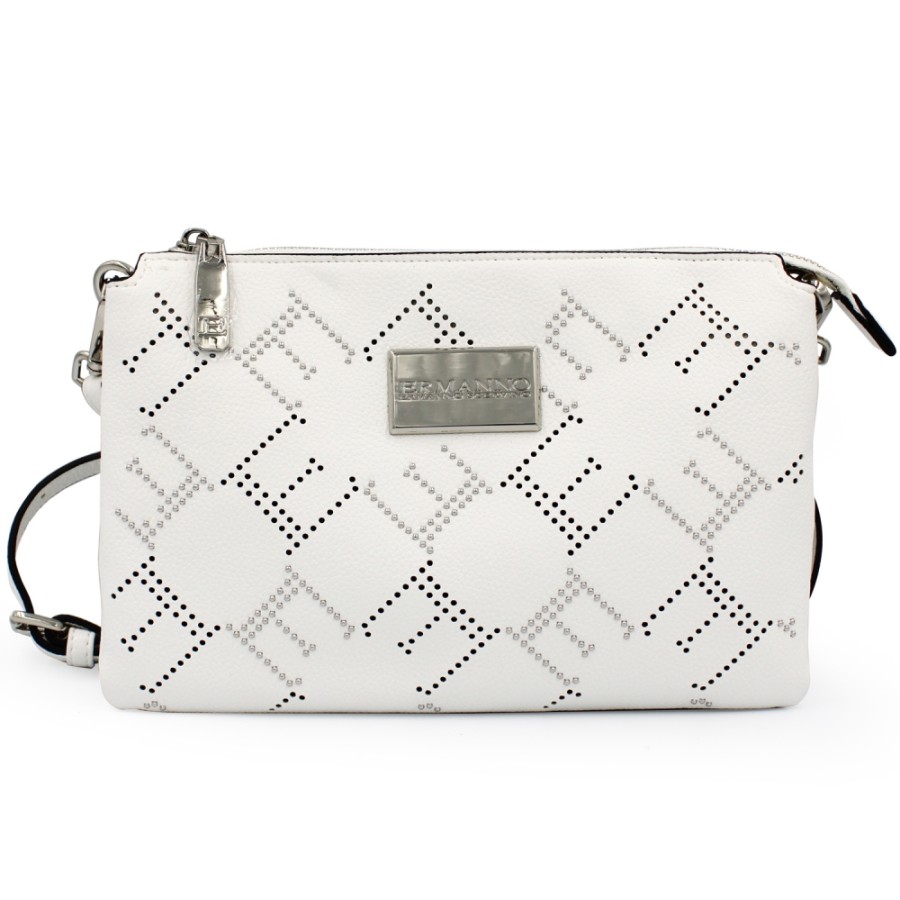 Sacs Pour Dames ERMANNO Ermanno Scervino | Ermanno Ermanno Scervino Pochette Blanche Avec Bandouliere Amovible, Decoree De Rivets 12400975