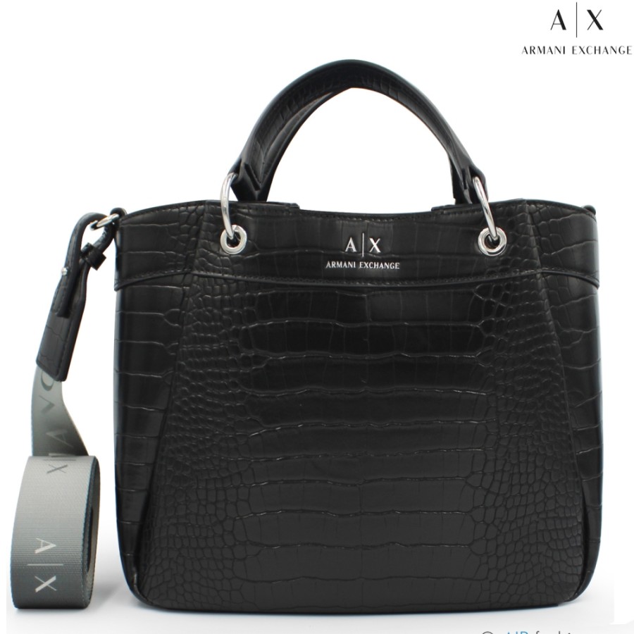 Sacs Pour Dames échange Armani | Armani Exchange Mini Sac Fourre-Tout Noir Avec Motif Croco 9429113F784100020