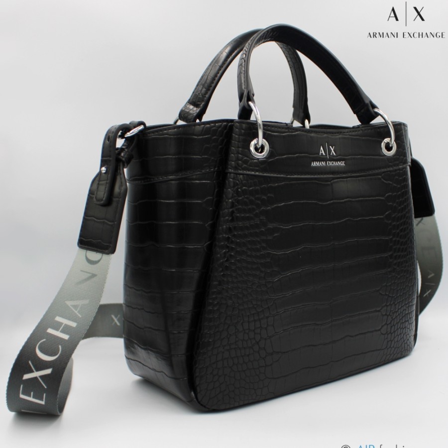 Sacs Pour Dames échange Armani | Armani Exchange Mini Sac Fourre-Tout Noir Avec Motif Croco 9429113F784100020