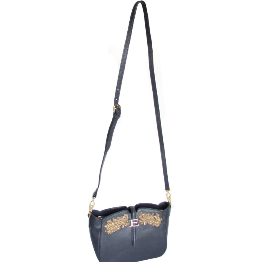 Sacs Pour Dames ERMANNO Ermanno Scervino | Ermanno Ermanno Scervino Pochette En Cuir Bleu Avec Broderie Doree Fabriquee En Italie 12400164