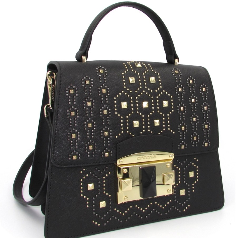 Sacs Pour Dames Cromie | Cromia Mini Sac En Cuir Noir Avec Clous Et Rivets Appliques 1403883Nero