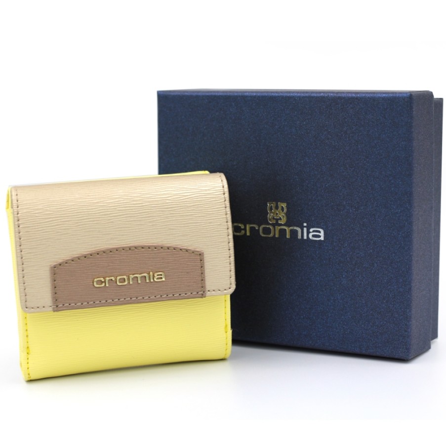 Accessoires Pour Dames Cromie | Petit Portefeuille En Cuir Jaune Et Dore Cromia Fabrique En Italie 8051978069164