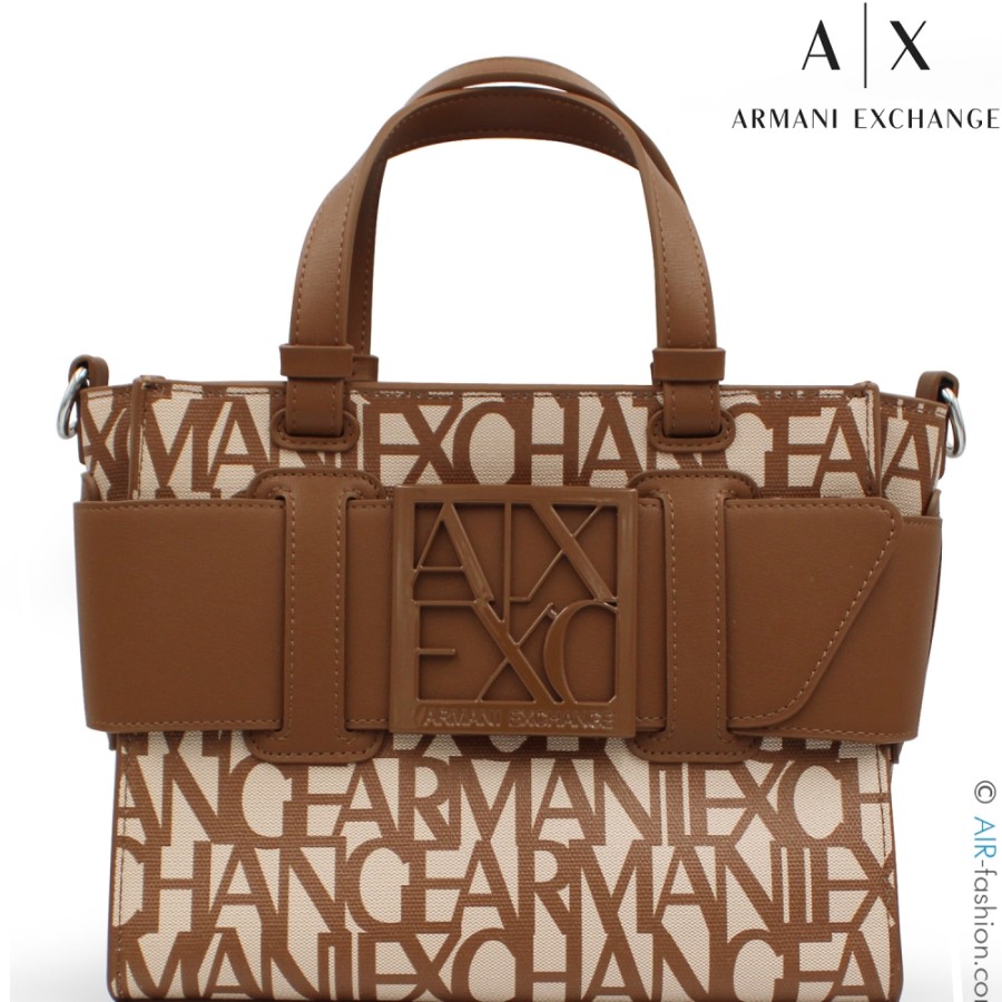 Sacs Pour Dames échange Armani | Armani Exchange Petit Sac Fourre-Tout, Avec Motif Logos Marron Sur Blanc 9426903F742117511