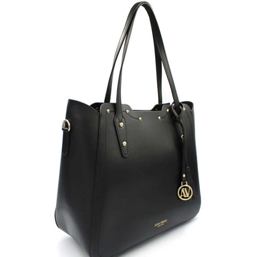 Sacs Pour Dames ANNA VIRGILE | Anna Virgili Shopper Sac En Cuir Noir Avec Bandouliere Amovible Fabrique En Italie Acwhviwlmel