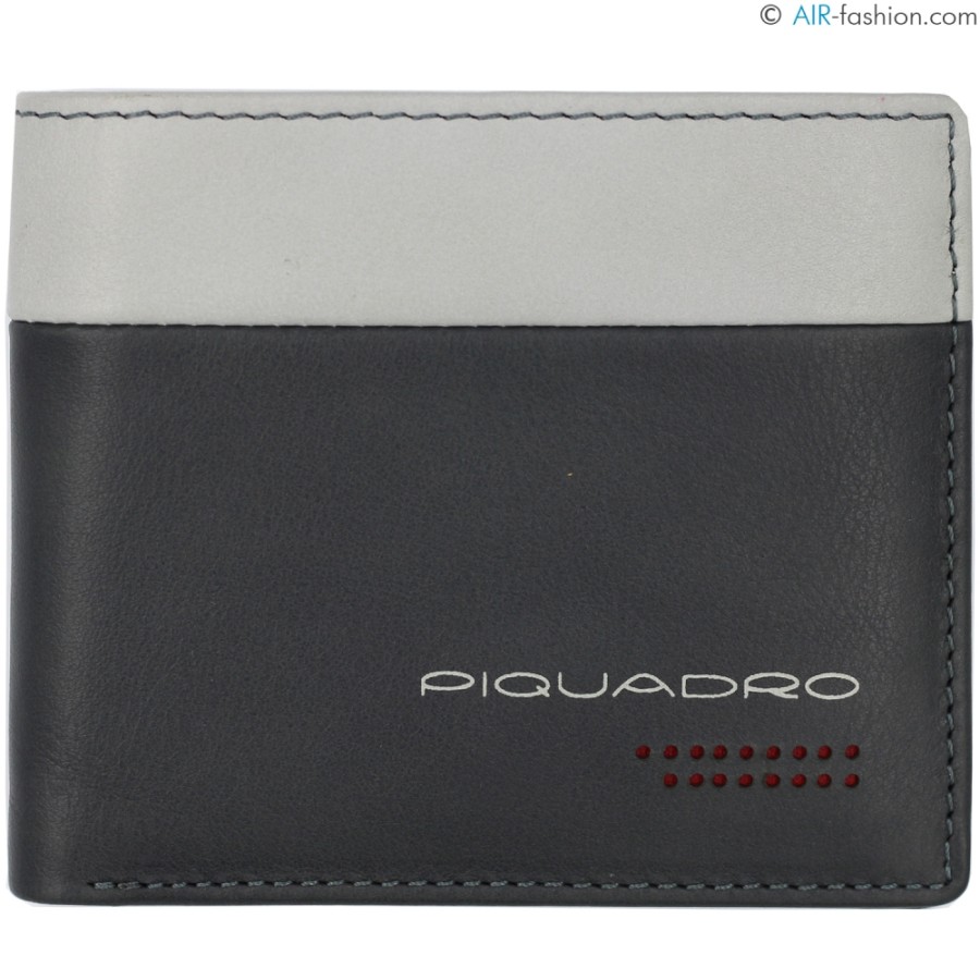 Accessoires Pour Hommes PIQUADRO | Piquadro Portefeuille En Cuir Noir Et Gris Pour Cartes De Credit Et Billets De Banque, Protection Anti-Fraude Rfid Pu3891Ub00R/Grn