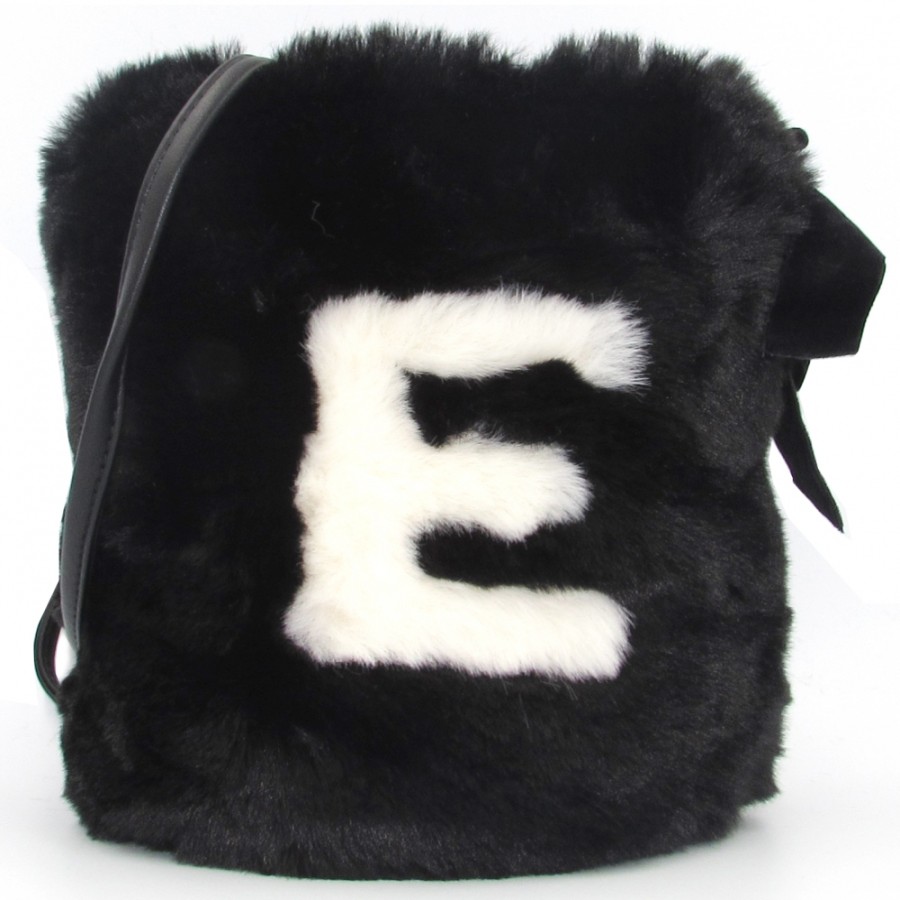 Sacs Pour Dames ERMANNO Ermanno Scervino | Ermanno Ermanno Scervino Sac Seau Tendance En Fourrure Noire Avec Logo 12400577Bl