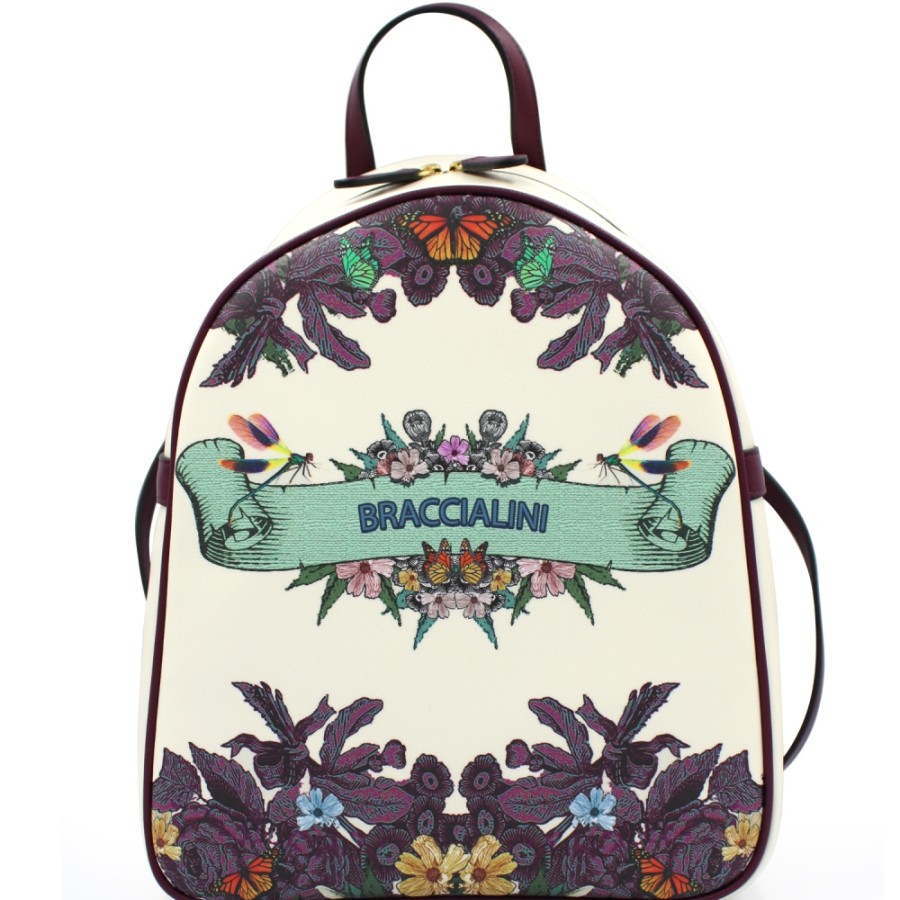 Sacs Pour Dames Braccialini | Braccialini Butterfly In Love - Sac A Dos De Collection Speciale Avec Imprime Floral, Couleur Creme B13277