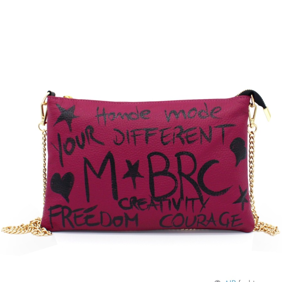 Sacs Pour Dames M*BRC | M*Brc Pochette En Cuir Rose Avec Motif Graffiti Peint A La Main F241_Amarena