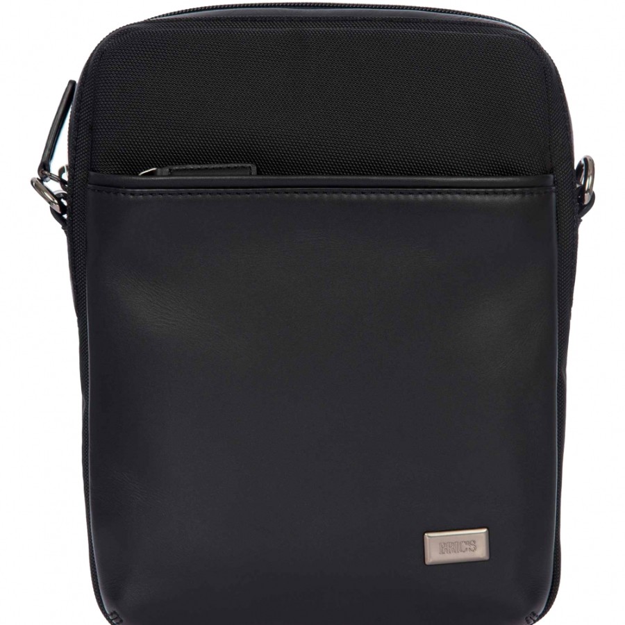 Sacs Pour Hommes LES BRIC | Bric'S Petit Sac A Bandouliere En Cuir Noir Et Nylon Pour Homme, Dimensions Ipad/Tablette Br207708.909