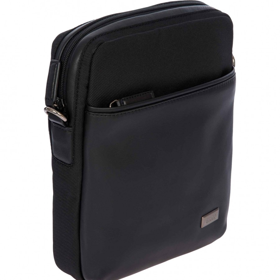 Sacs Pour Hommes LES BRIC | Bric'S Petit Sac A Bandouliere En Cuir Noir Et Nylon Pour Homme, Dimensions Ipad/Tablette Br207708.909