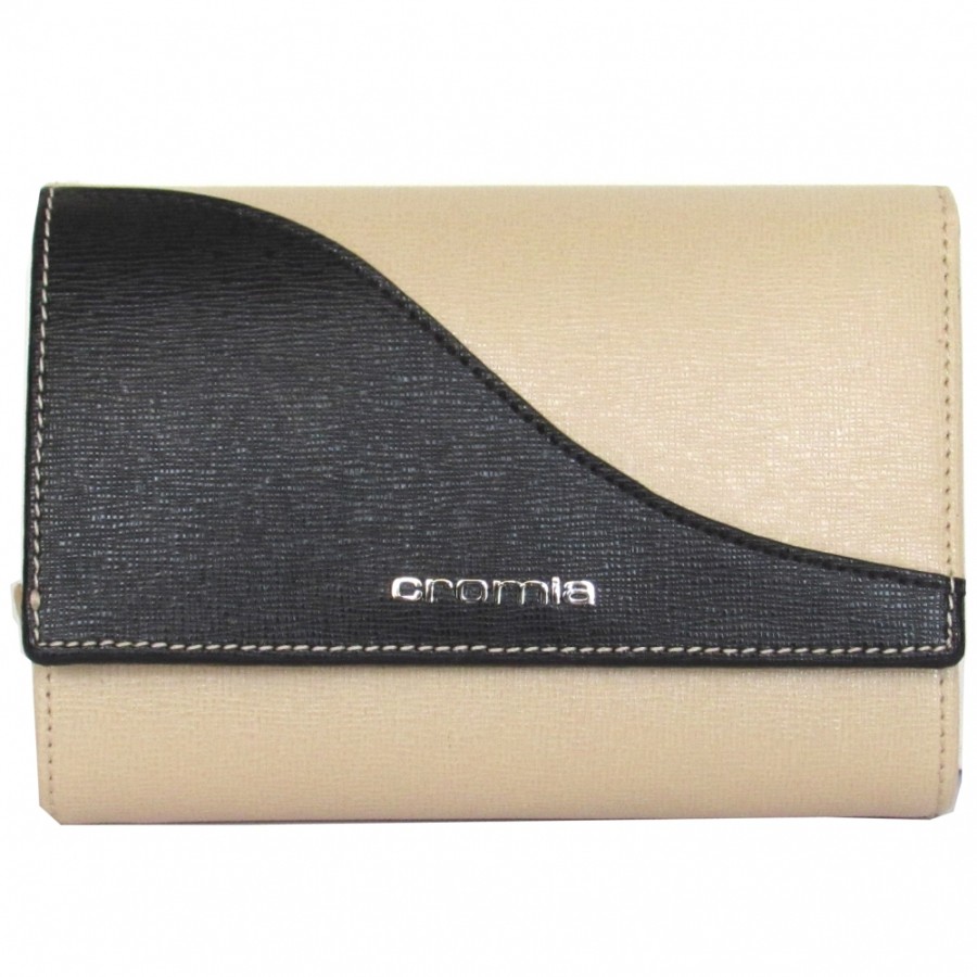 Accessoires Pour Dames CROMIA | Portefeuille En Cuir Beige Et Noir Pour Femme Cromia Fabrique En Italie 2620518-003