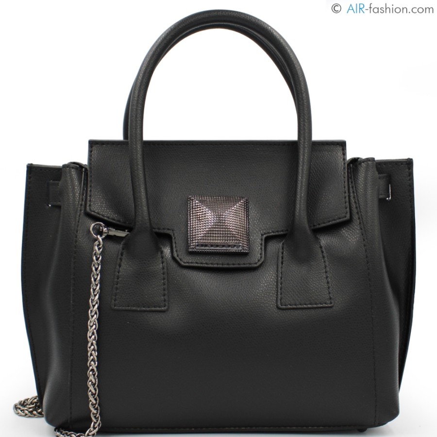 Sacs Pour Dames John Richmond | John Richmond Elegant Sac A Main En Cuir Noir Texture Jr-W-1056