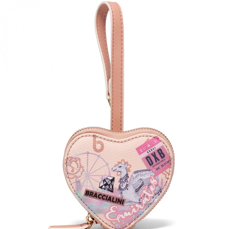 Accessoires Pour Dames Braccialini | Braccialini Designer Pendentif - Porte-Monnaie Avec Imprimes De Dubai, Couleur Rose B16408