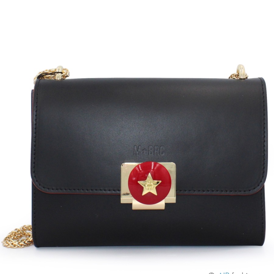 Sacs Pour Dames M*BRC | Pochette En Cuir Noir M*Brc Avec Details Rouges Et Dores, Fabriquee En Italie F229_Nero