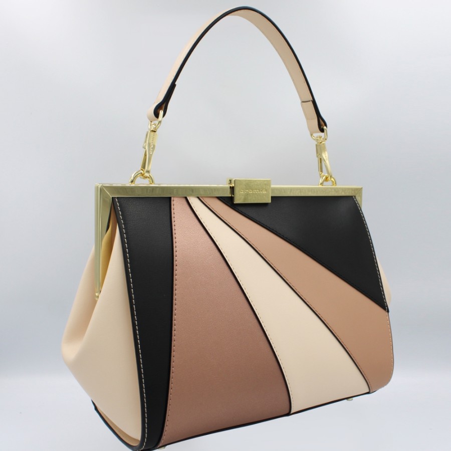 Sacs Pour Dames Cromie | Sac De Style Retro En Cuir Cromia Beige, Noir, Bronze, Fabrique En Italie 1405439