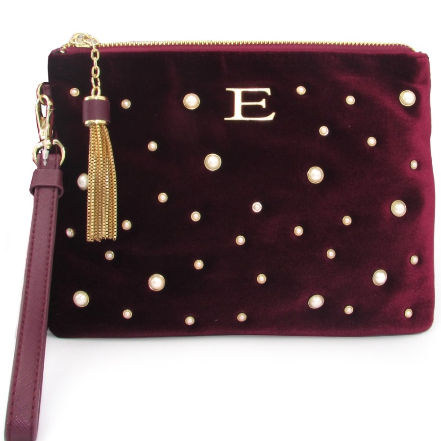 Sacs Pour Dames ERMANNO Ermanno Scervino | Ermanno Ermanno Scervino Pochette En Velours Bordeaux Avec Perles 12400611Bord