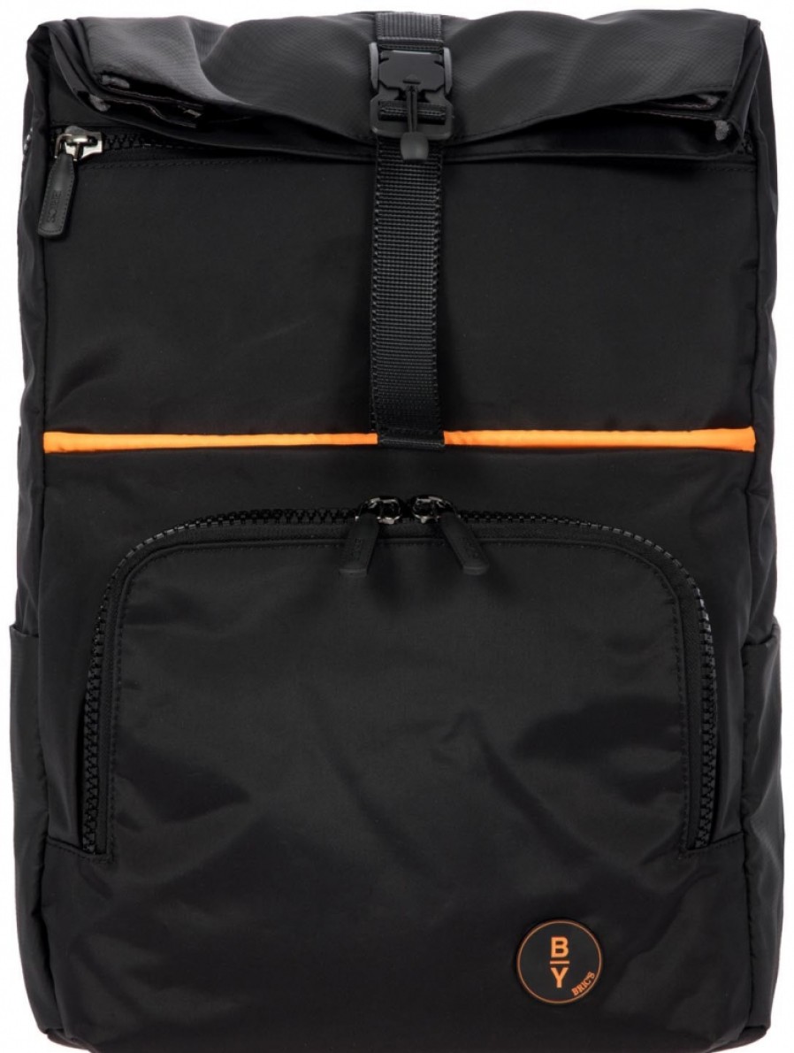 Sacs Pour Hommes BRIC'S PAR | Sac A Dos Bric'S By Pour Hommes En Nylon Noir Avec Ouverture A Enroulement Et Bande Led B3Y04493.001