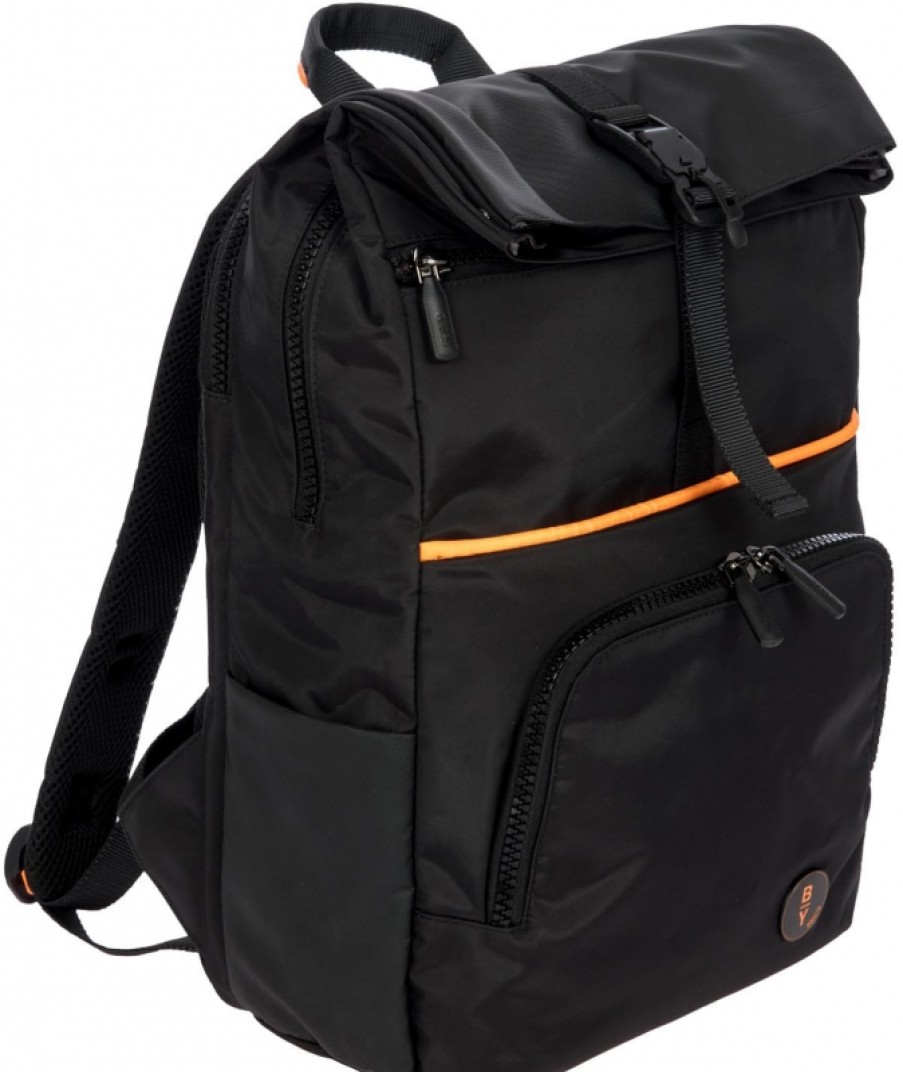 Sacs Pour Hommes BRIC'S PAR | Sac A Dos Bric'S By Pour Hommes En Nylon Noir Avec Ouverture A Enroulement Et Bande Led B3Y04493.001