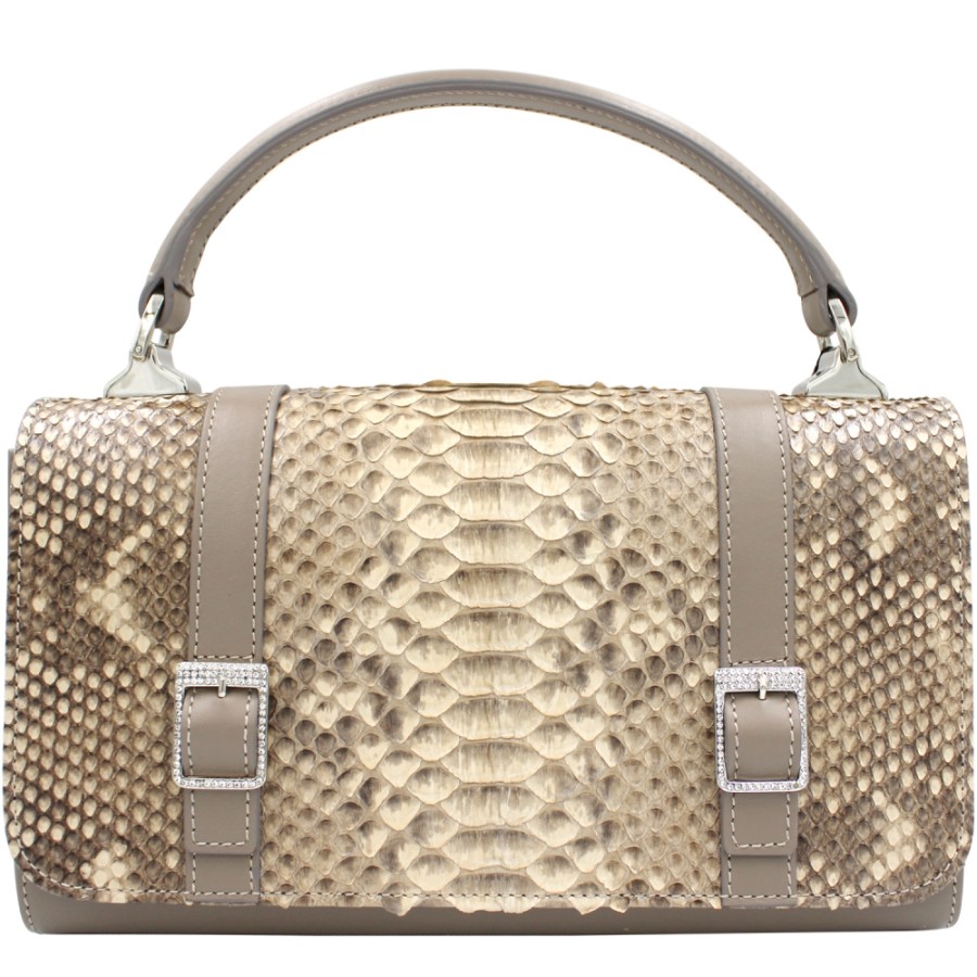 Sacs Pour Dames Blumarine | Sac A Rabat En Cuir Veritable Python De Luxe Blumarine Couleur Gris-Marron B83Pwb770012001