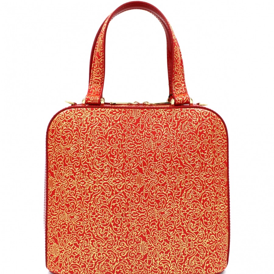 Sacs Pour Dames Gilda Tonelli | Gilda Tonelli Sac En Cuir Rouge Avec Ornement Arabesque Dore Fabrique En Italie 4402