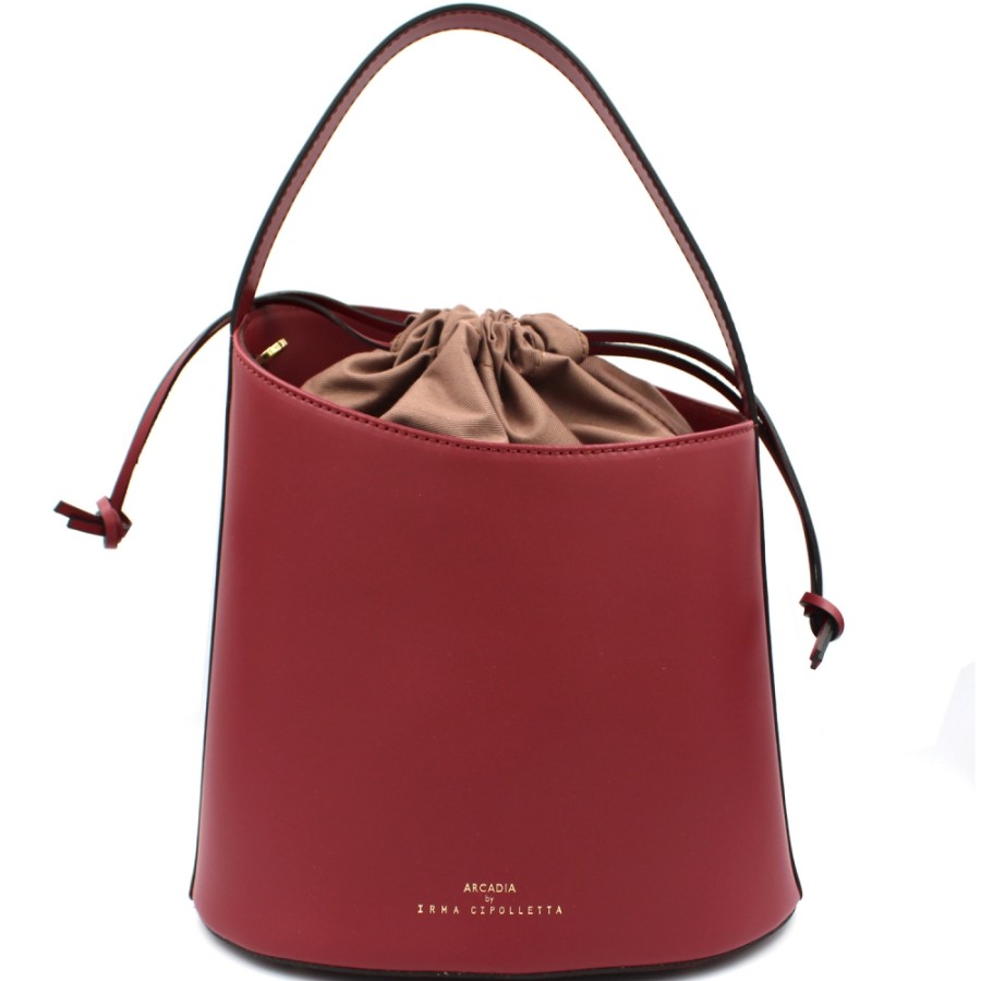 Sacs Pour Dames ARCADIE | Sac Seau Arcadia De Forme Asymetrique En Cuir Bordeaux Fabrique En Italie 4773B