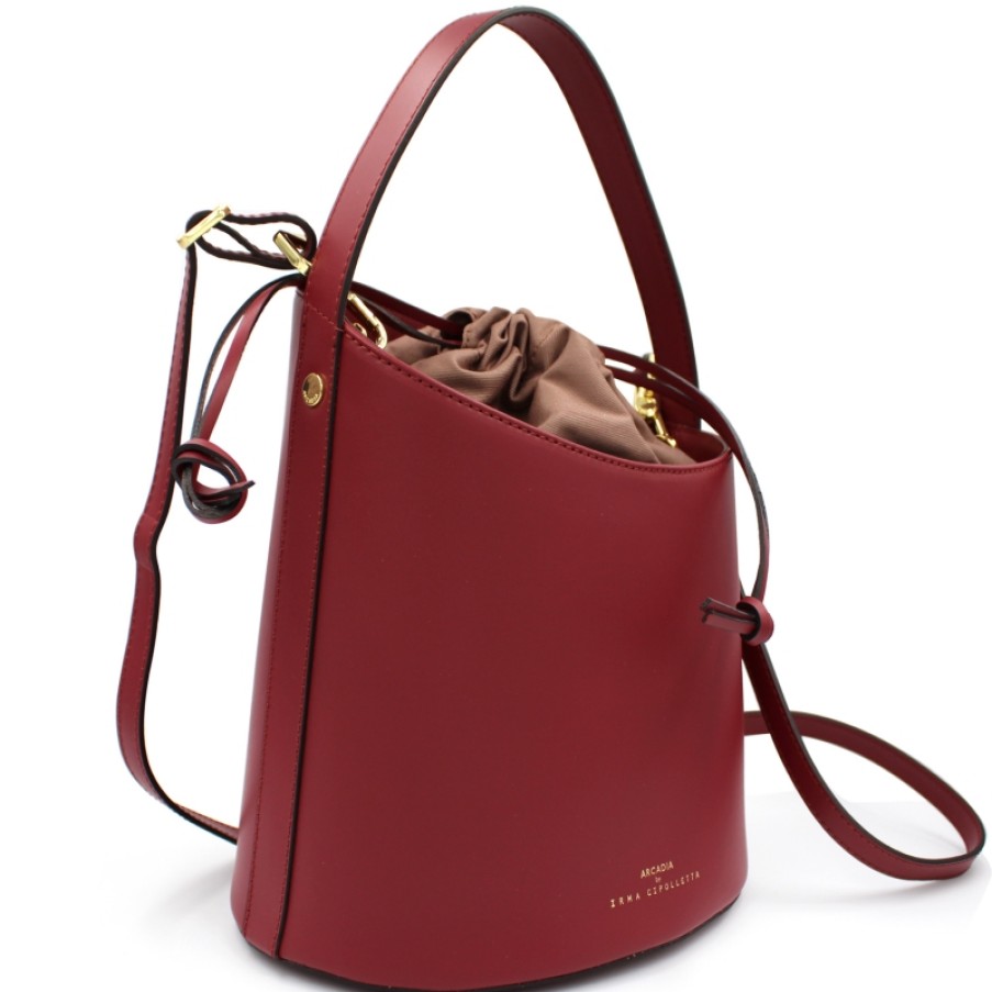 Sacs Pour Dames ARCADIE | Sac Seau Arcadia De Forme Asymetrique En Cuir Bordeaux Fabrique En Italie 4773B