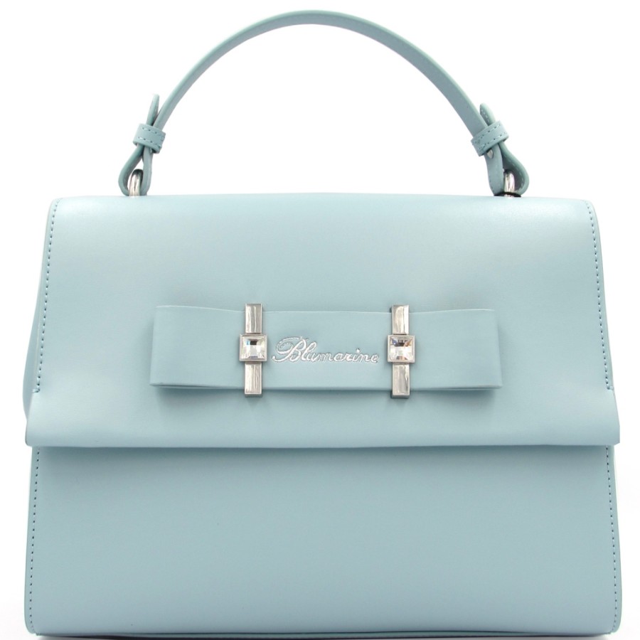 Sacs Pour Dames Blumarine | Blumarine Designer Sac A Main En Cuir Bleu Clair Avec Noeud Et Cristaux B91Pwb080022