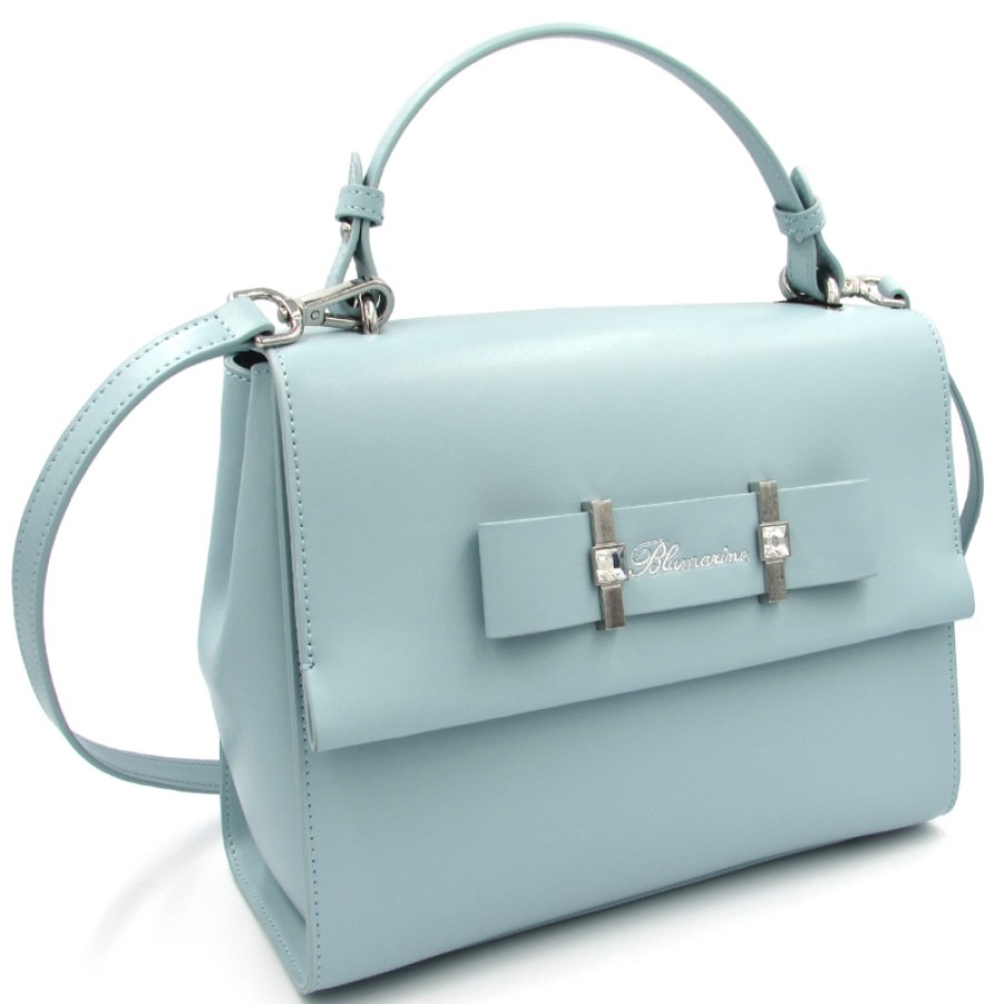 Sacs Pour Dames Blumarine | Blumarine Designer Sac A Main En Cuir Bleu Clair Avec Noeud Et Cristaux B91Pwb080022