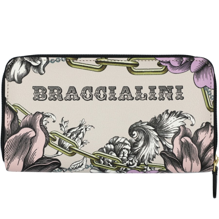 Accessoires Pour Dames Braccialini | Braccialini Portefeuille Zippe, Couleur Creme, Avec Imprime Floral B14350-126-Br