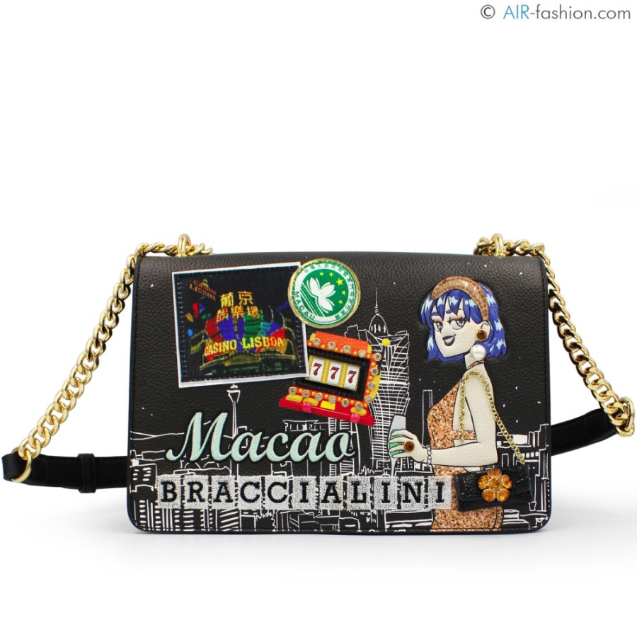 Sacs Pour Dames Braccialini | Sac A Bandouliere Pour Cartes Postales Braccialini, Casino Et Machines A Sous Sur Le Theme De Macao B17375-Yy-818-Uni