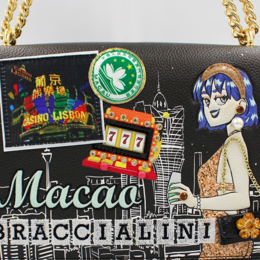 Sacs Pour Dames Braccialini | Sac A Bandouliere Pour Cartes Postales Braccialini, Casino Et Machines A Sous Sur Le Theme De Macao B17375-Yy-818-Uni