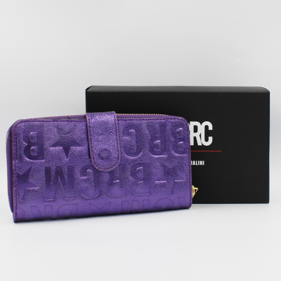 Accessoires Pour Dames M*BRC | Portefeuille Multipoches En Cuir Metallise Violet M*Brc Pour Femme, Fabrique En Italie F614_Viola