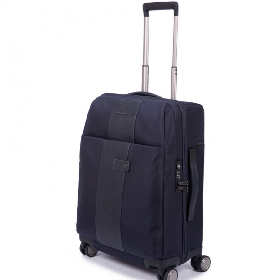 Bagages : Sacs De Voyage Et Valises Piquadro | Piquadro Valise Trolley En Nylon Bleu A 4 Roulettes - Bagage A Main Bv4731Br/Blu