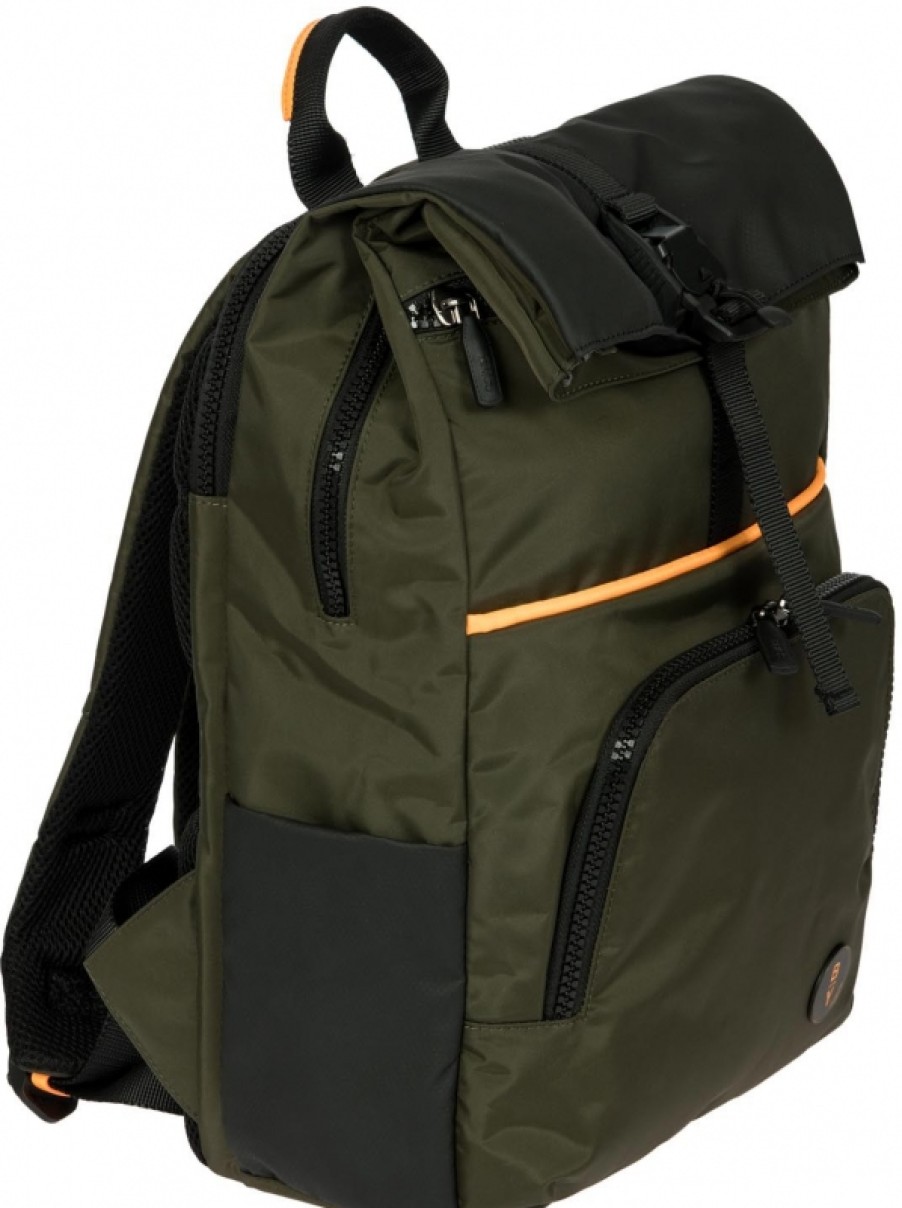 Sacs Pour Hommes BRIC'S PAR | Bric'S By Sac A Dos Pour Homme En Nylon Olive Et Noir Avec Ouverture A Enroulement Et Bande Led B3Y04493